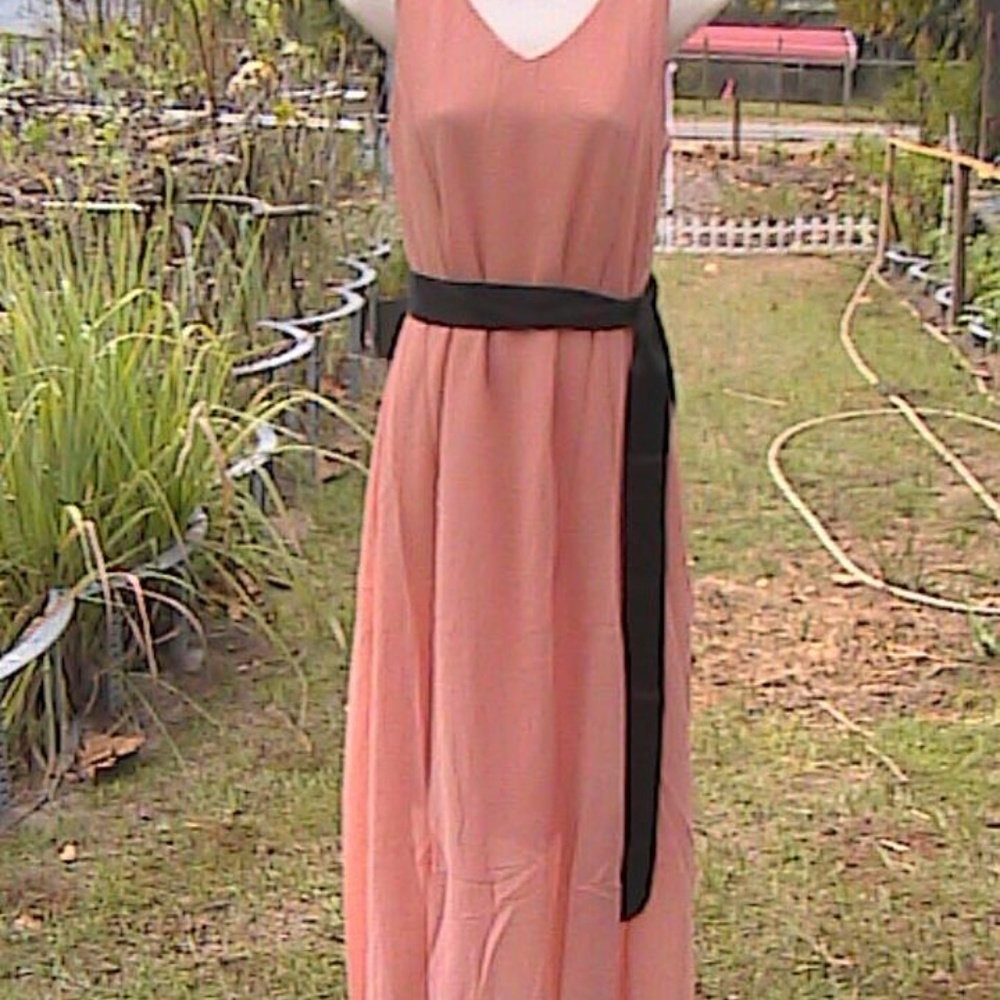 Peach Sleeveless Chiffon Casual Maxi Dress